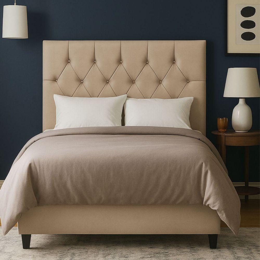 Cabeceira De Cama Box King 195 Cm Dante Com Frame Suede Bege - 1