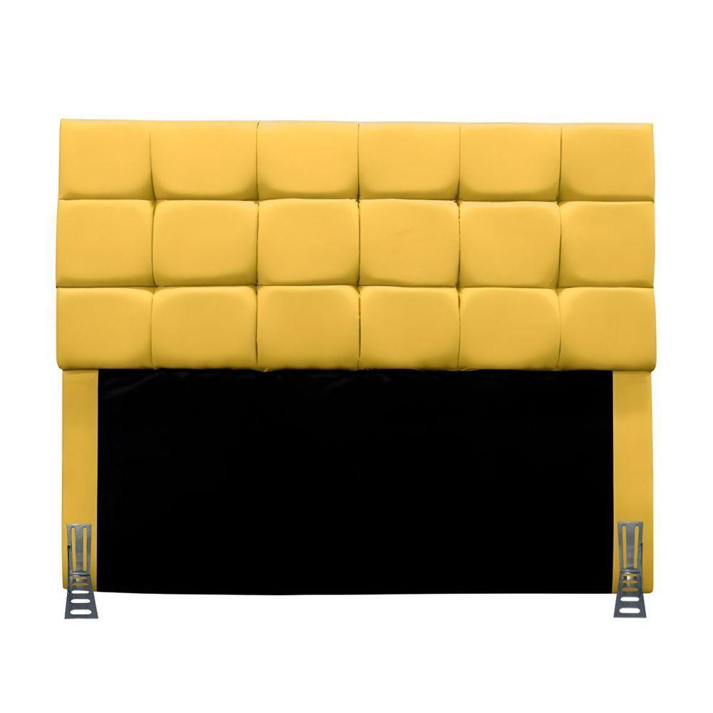 Cabeceira Cama De Casal 140 Cm Malta Em Suede Com Frame Amarelo - 2