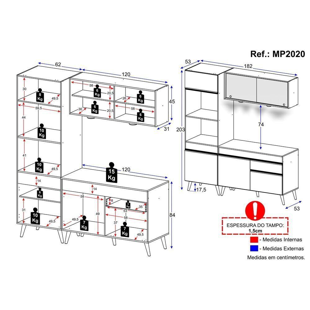 Cozinha Compacta 3 Peças Com Leds Veneza Up Multimóveis - 6
