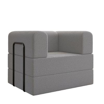 Poltrona Decorativa Japão Modular Sala Linho Para Sala linho Cinza