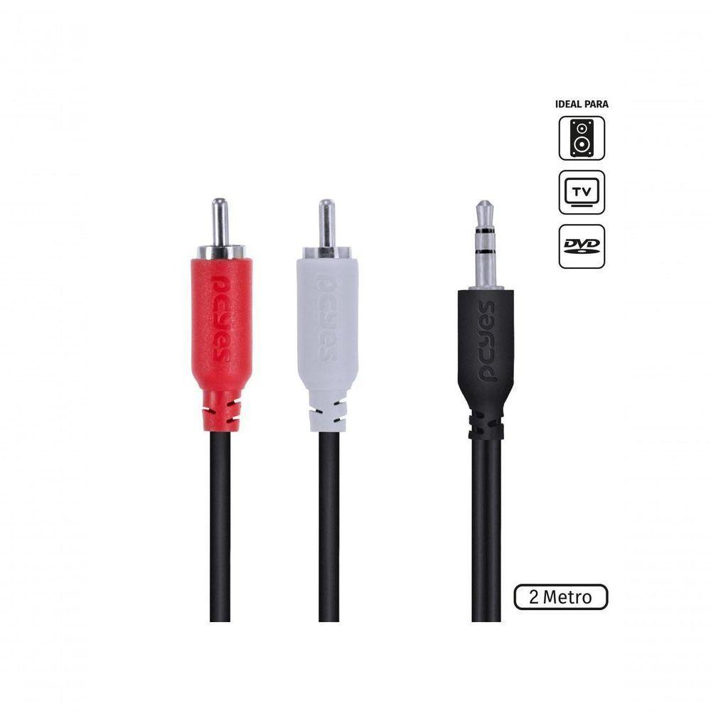 Cabo De áudio 2 Rca Macho Para P2 3.5mm Macho 28awg Puro Cobre 2 Metros - P2r35-2 - 1