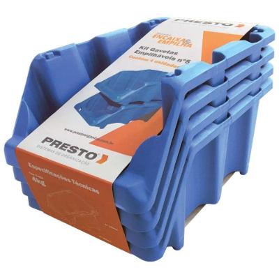 Kit 4 Gavetas Empilhaveis N5 Azul Presto