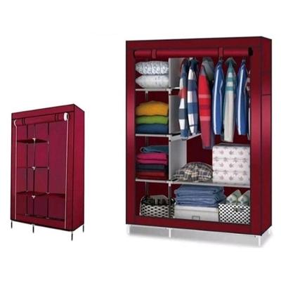 Guarda Roupa Cabideiro Arara Duplo 5 Prateleiras Armario Compacto Organizador Portatil Vermelho