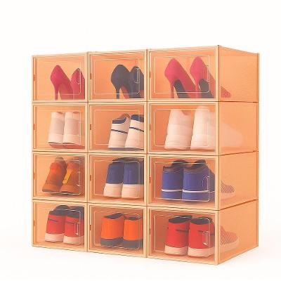 Organizador Tenis Sapatos Kit Salto 6 Caixas Empilhavel Abertura Frontal Closet Quarto Luxo Laranja