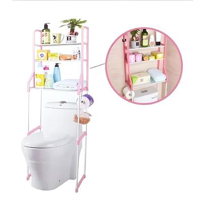 Estante Organizadora Lavabo Lavanderia Banheiro 3 Prateleiras Porta Toalhas Portatil Rosa