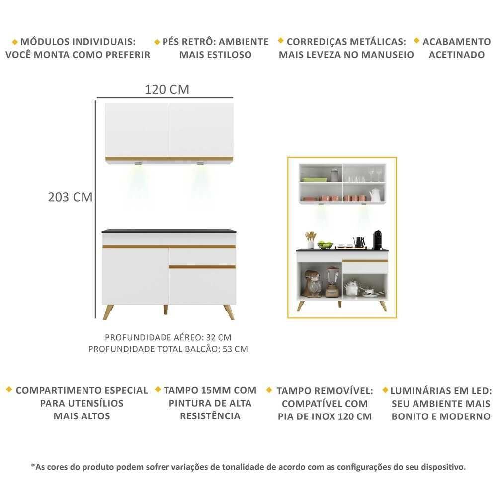 Cozinha Compacta 2 Peças Com Leds Veneza Up Multimóveis Branca - 2