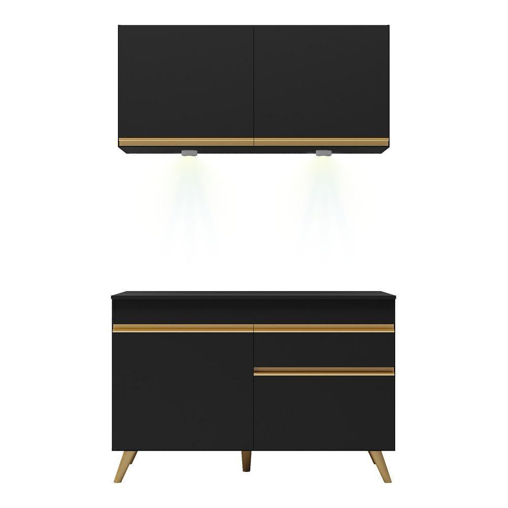 Cozinha Compacta 2 Peças Com Leds Veneza Up Multimóveis Preta - 1