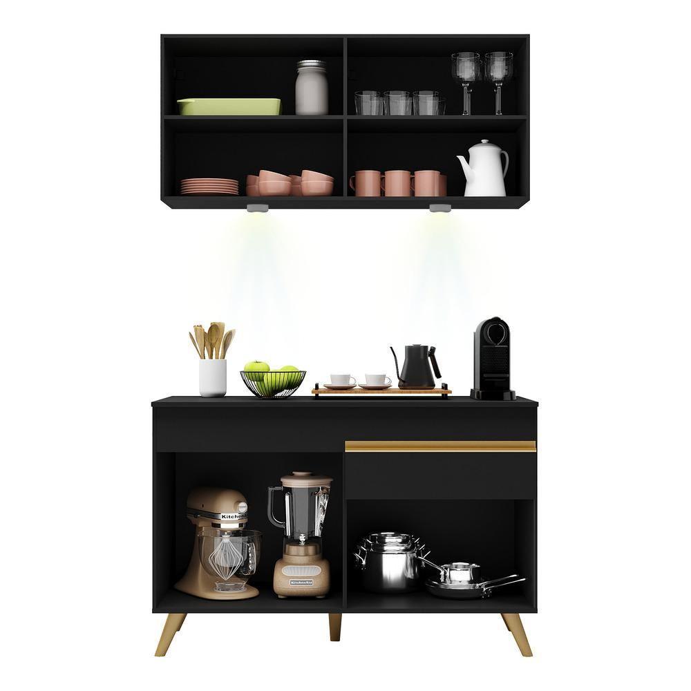 Cozinha Compacta 2 Peças Com Leds Veneza Up Multimóveis Preta - 4