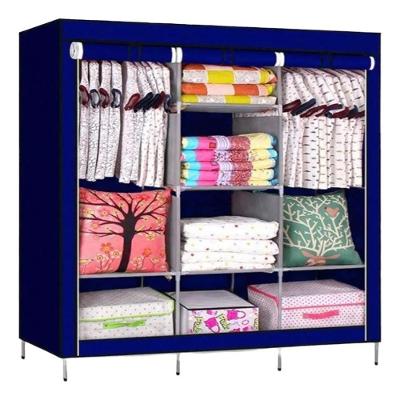 Guarda Roupa Portatil Prateleiras Cabideiro Dobravel Armario Arara Grande Organizador Azul