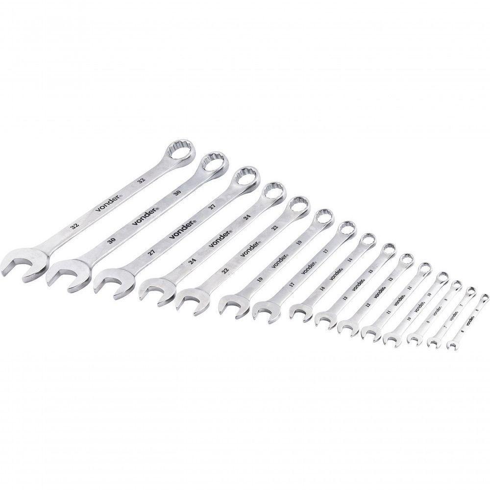 Jogo Chave Combinada 6-32mm Cromo Vanádio Cromada 15 Vonder - 3