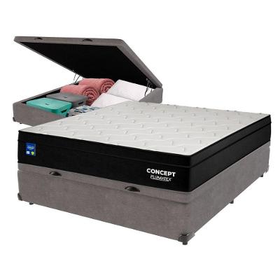 Cama Box Baú Cinza E Colchão Casal Concept Molas Ensacadas Plumatex