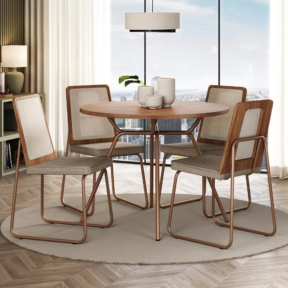 Conjunto Sala De Jantar 4 Cadeiras Domani Rosê Carraro - 1