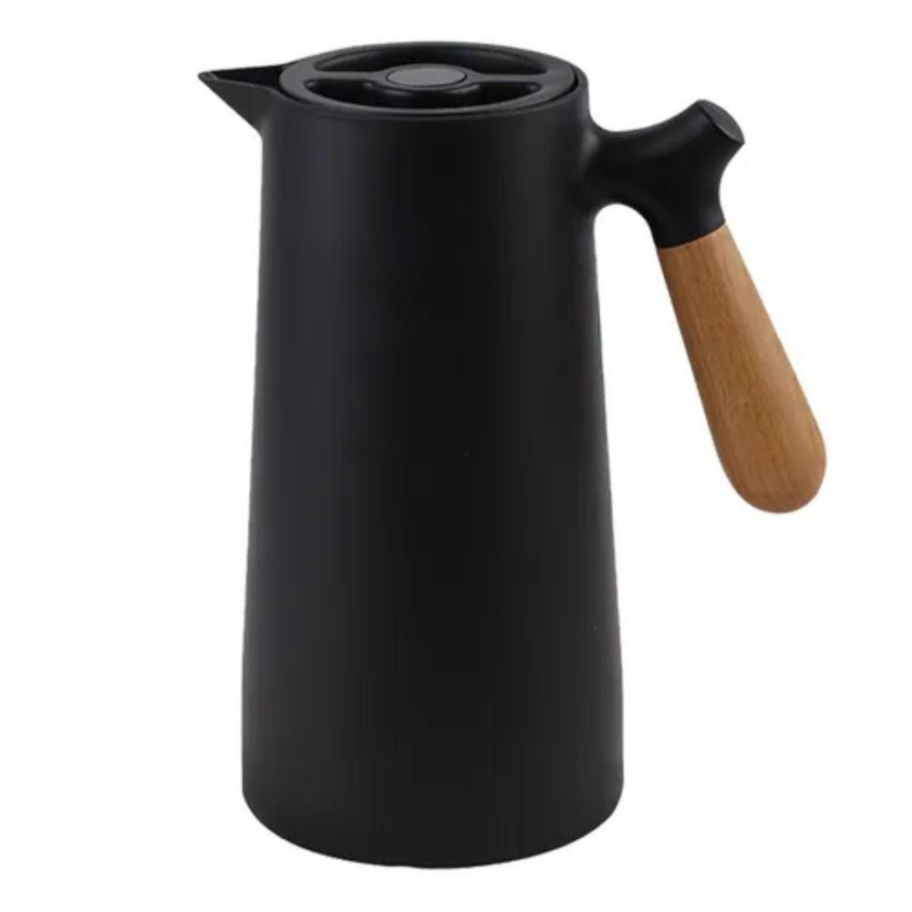 Garrafa Térmica Nórdica Preta Cabo Madeira Servir Café - 1
