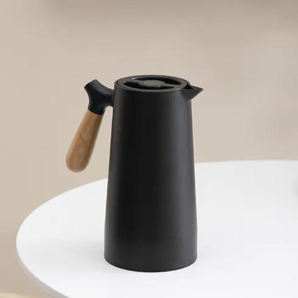 Garrafa Térmica Nórdica Preta Cabo Madeira Servir Café - 2