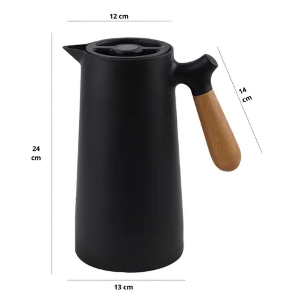 Garrafa Térmica Nórdica Preta Cabo Madeira Servir Café - 3