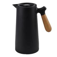 Garrafa Térmica Nórdica Preta Cabo Madeira Servir Café - 1