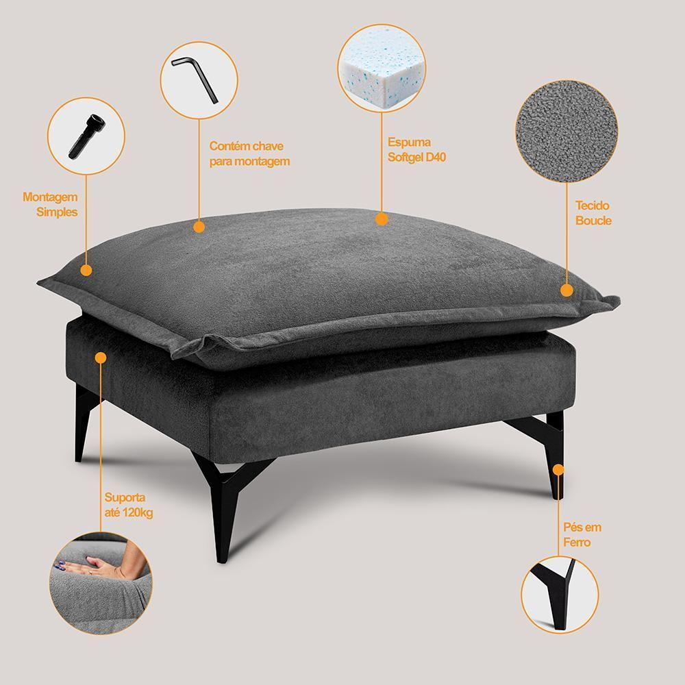 Chaise Modular Boma. 60x70x40cm Boucle Sofá Inbox Cinza Escuro - 3