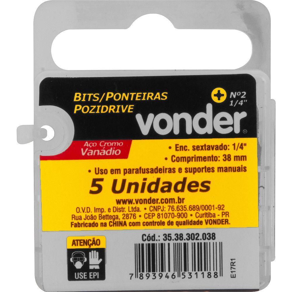 Jogo De Bits Ponteira Pozidrive Com Enc 1-4 Nº 2x38mm Vonder - 2