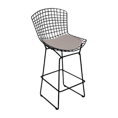 Banqueta Bertoia Preta D80 Assento Bege