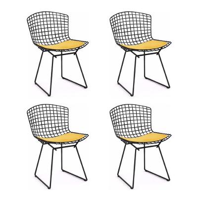Kit 4 Cadeiras Bertoia Preta Com Assento Amarelo