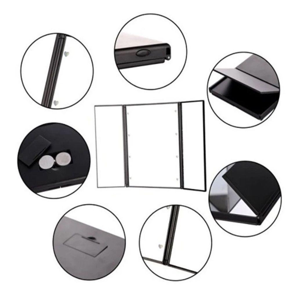 Espelho Led Bolsa Triplo Maquiagem Aumento Dobravel Portatil Iluminacao Mesa Bancada Viagem Camarim - 4