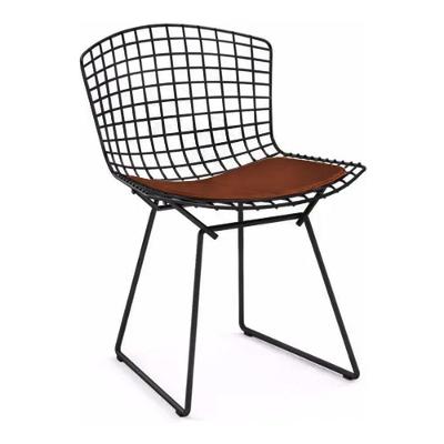 Cadeira Bertoia Preta Com Assento Marrom