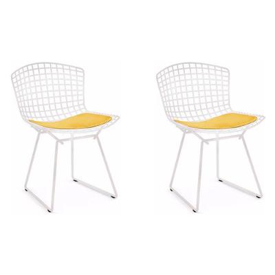 Kit 2 Cadeiras Bertoia Branca Com Assento Amarelo