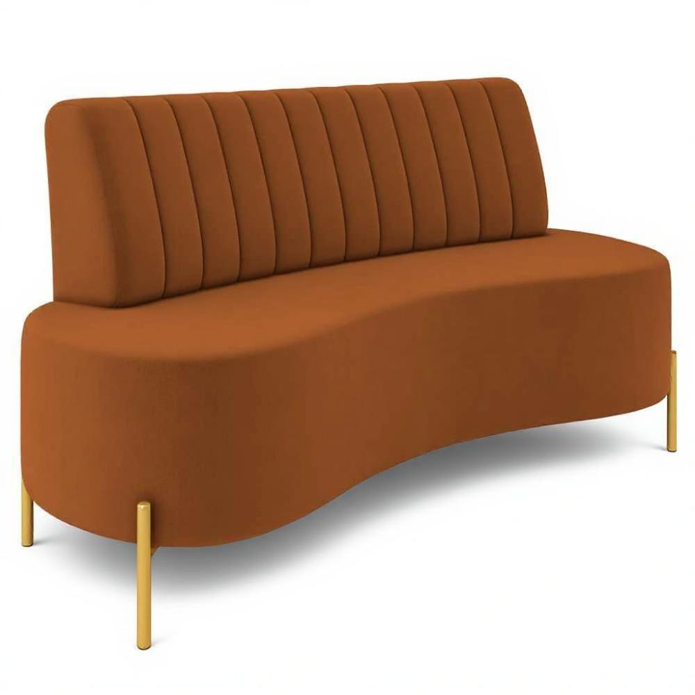 Sofá 2 Lugares 160cm Pés Aço Dourado Tamar Veludo Terracota Z08 - Mpozenato - 1
