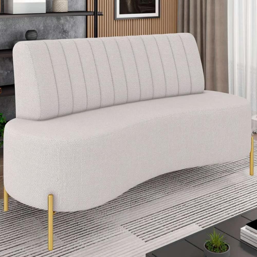 Sofá 2 Lugares 160cm Pés Aço Dourado Tamar Linho Bege Z08 - Mpozenato - 1