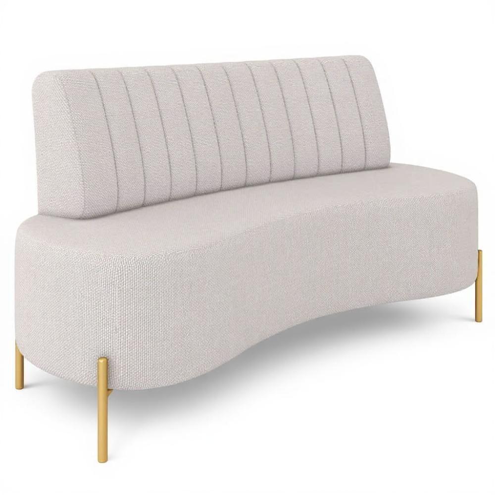 Sofá 2 Lugares 160cm Pés Aço Dourado Tamar Linho Bege Z08 - Mpozenato - 2