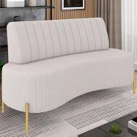 Sofá 2 Lugares 160cm Pés Aço Dourado Tamar Linho Bege Z08 - Mpozenato - 1