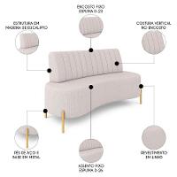 Sofá 2 Lugares 160cm Pés Aço Dourado Tamar Linho Bege Z08 - Mpozenato - 3