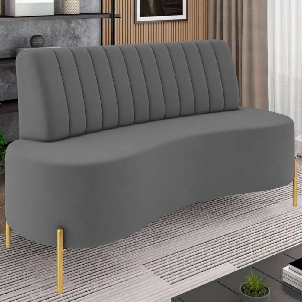 Sofá 2 Lugares 160cm Pés Aço Dourado Tamar Veludo Grafite Z08 - Mpozenato - 1