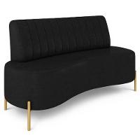 Sofá 2 Lugares 160cm Pés Aço Dourado Tamar Sintético Preto Z08 - Mpozenato - 2