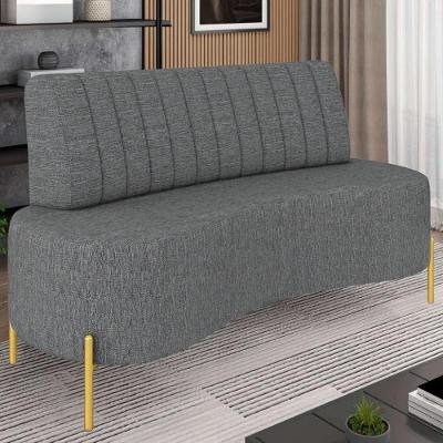 Sofá 2 Lugares 135cm Pés Aço Dourado Tamar Linho Grafite Z08 - Mpozenato