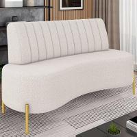 Sofá 2 Lugares 135cm Pés Aço Dourado Tamar Boucle Bege Z08 - Mpozenato - 1