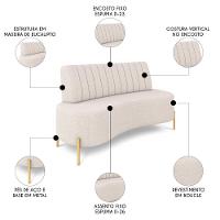 Sofá 2 Lugares 135cm Pés Aço Dourado Tamar Boucle Bege Z08 - Mpozenato - 3