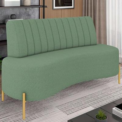 Sofá 2 Lugares 160cm Pés Aço Dourado Tamar Boucle Verde Z08 - Mpozenato