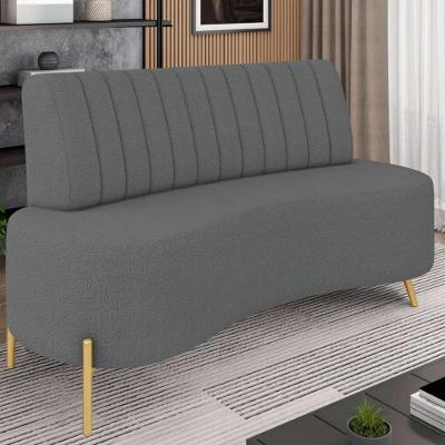 Sofá 2 Lugares 135cm Pés Aço Dourado Tamar Boucle Grafite Z08 - Mpozenato