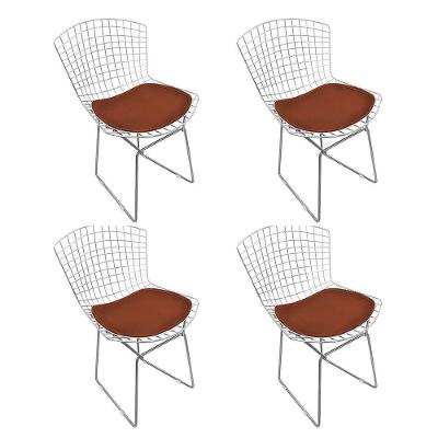 Kit 4 Cadeiras Bertoia Cromada Com Assento Sintético Marrom
