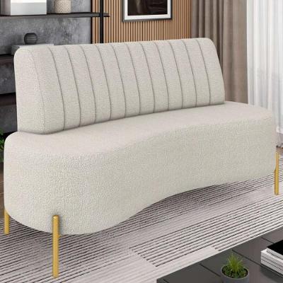 Sofá 2 Lugares 135cm Pés Aço Dourado Tamar Boucle Areia Z08 - Mpozenato