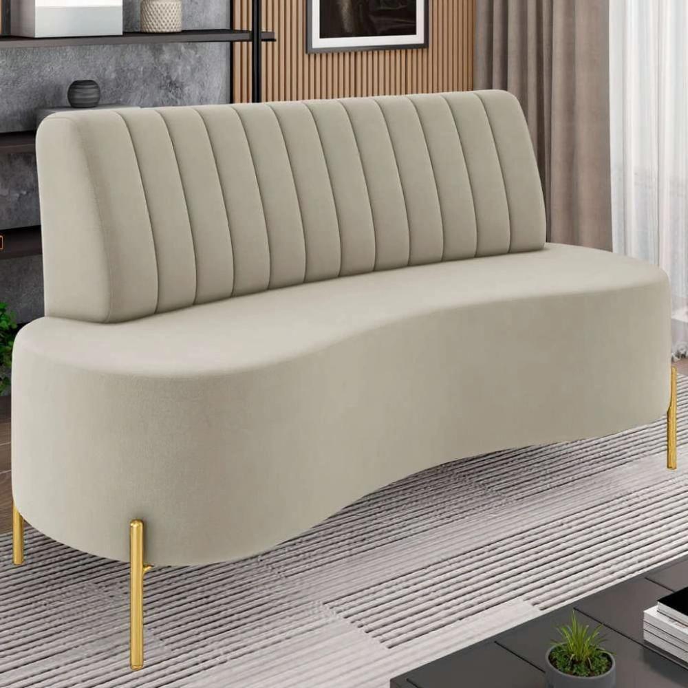 Sofá 2 Lugares 135cm Pés Aço Dourado Tamar Veludo Bege Z08 - Mpozenato - 1