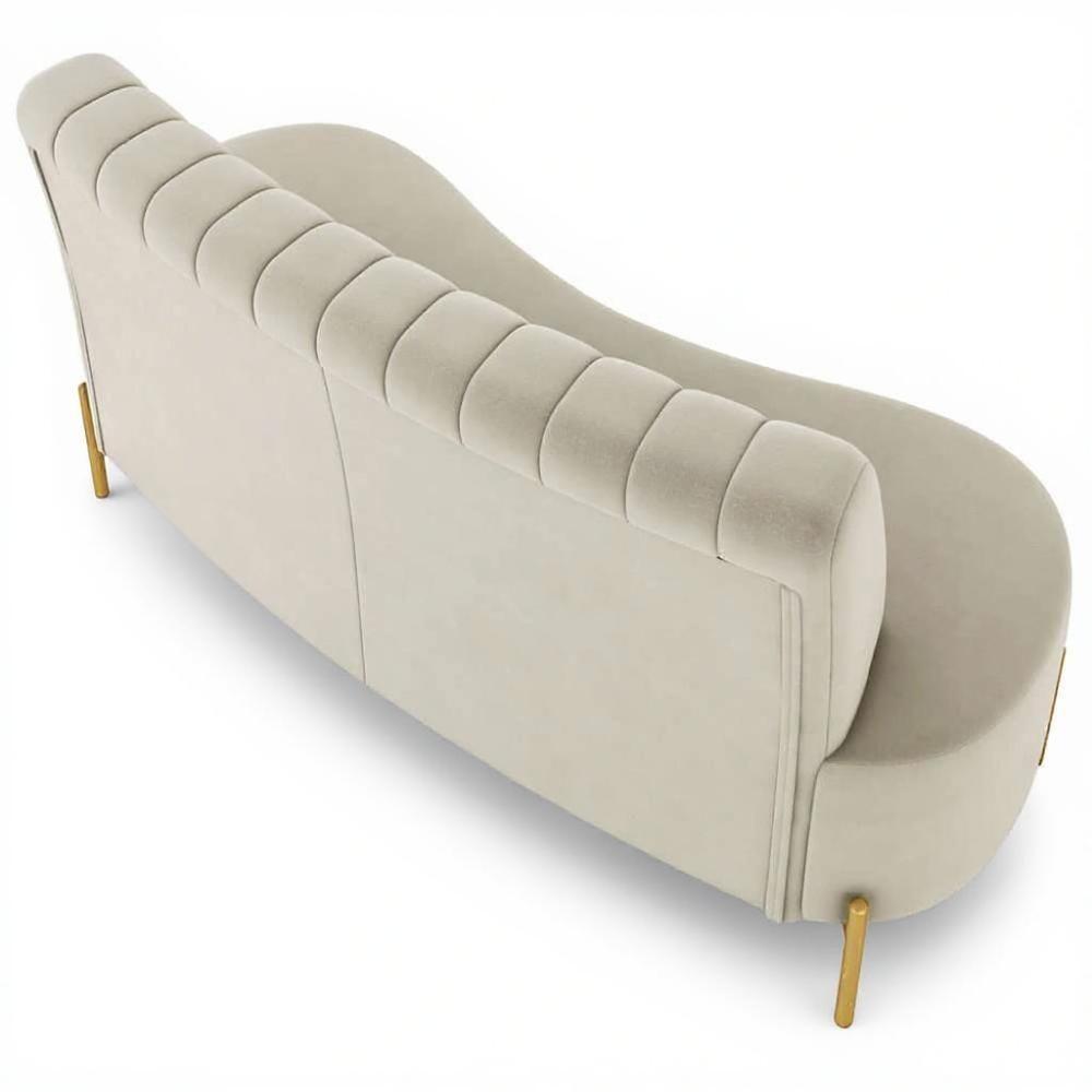 Sofá 2 Lugares 135cm Pés Aço Dourado Tamar Veludo Bege Z08 - Mpozenato - 7