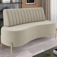 Sofá 2 Lugares 135cm Pés Aço Dourado Tamar Veludo Bege Z08 - Mpozenato - 1