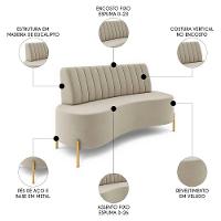 Sofá 2 Lugares 135cm Pés Aço Dourado Tamar Veludo Bege Z08 - Mpozenato - 6