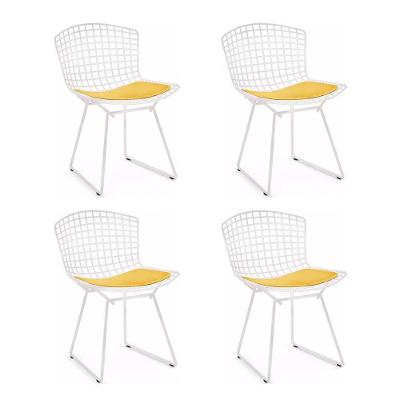 Kit 4 Cadeiras Bertoia Branca Com Assento Amarelo