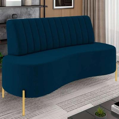 Sofá 2 Lugares 160cm Pés Aço Dourado Tamar Veludo Azul Z08 - Mpozenato