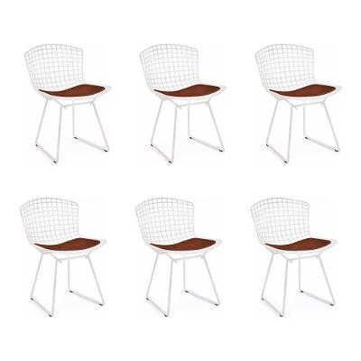 Kit 6 Cadeiras Bertoia Branca Com Assento Marrom