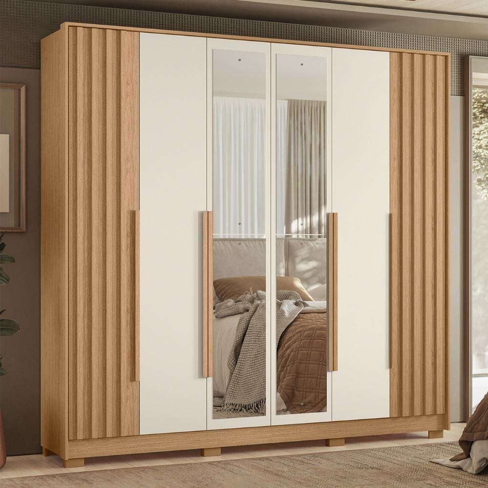 Guarda Roupa Casal 237cm Com Espelho Vinna A02 Off/freijó - Mpozenato - 2
