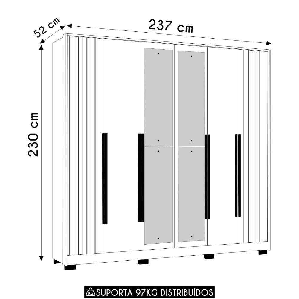 Guarda Roupa Casal 237cm Com Espelho Vinna A02 Off/freijó - Mpozenato - 4